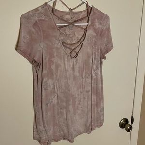 Pink and white marble criss cross top